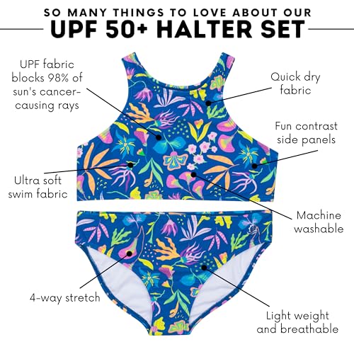 Image of SwimZip Girls' Halter Top and Bikini Bottom 2 Piece Set UPF 50+ Sun Protection