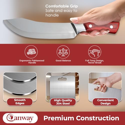 Image of CANWAY Stainless Steel Chopping Board 31x21 Cm with Handle & Knife | Compact, Hygienic & Easy-Clean Kitchen Cutting Board for Vegetables, Fruits & Meat |