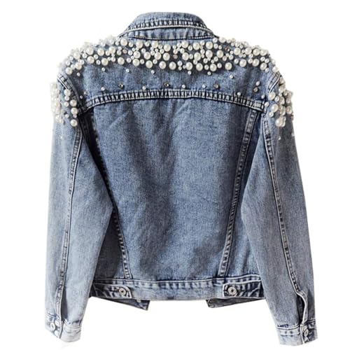FantasyGears Women's Jeans Jacket Rhinestone Pearl Denim Jacket Embroidered Oversized Plus Size Jacket Streetwear2
