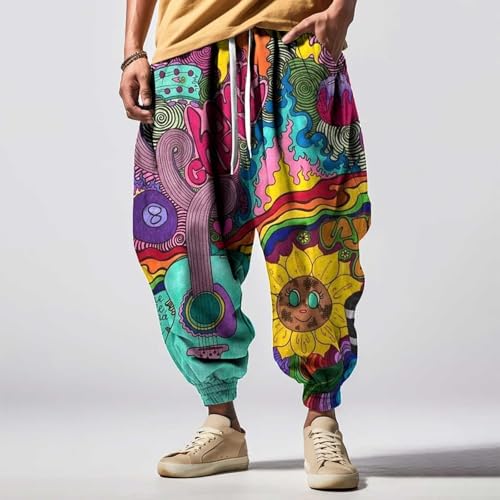Mens Sweatpants Japanese Pants Men Casual Baggy Anime Joggers Sweatpants Elastic Drawstring Tapered Boho Hippie2