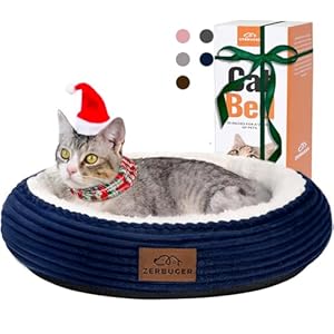 20in Washable Cat Beds for Indoor Cats – Round Donut Pet Bed for Cats, Small Dogs, Puppy, Kitten – Anti-Slip Bottom, Calming Bed Gift – Navy Blue