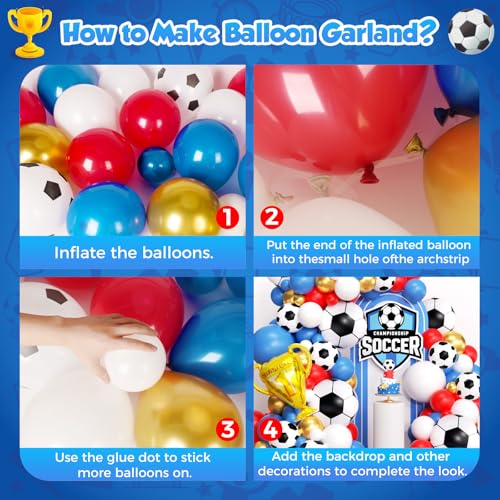 Image of Soccer Party Decorations 161Pcs, World Soccer Balloon Garland Arch Kit with 18'' Football Foil Balloons, Blue Red White Football Print Balloons for Boys Sports Fan Birthday Soccer Party Decor