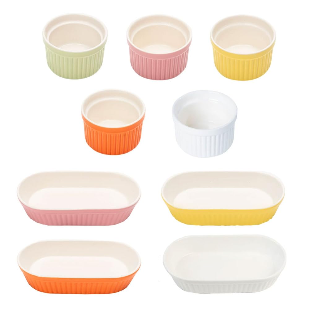 ttnmrc Montessori 9 Pcs Fluted Porcelain Colorful Ceramic Ramekin Set