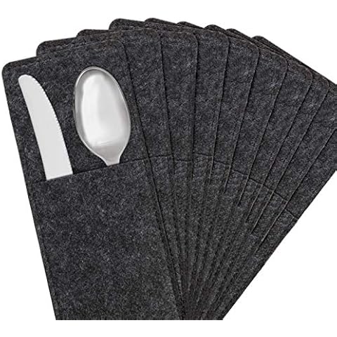 MIQIO® Cutlery Bags Made of Felt | Washable Set of 10 | Scandinavian Decoration | Flatware Organizer, Utensil Holder, Silverware Storage | Dark Grey Anthracite Cover