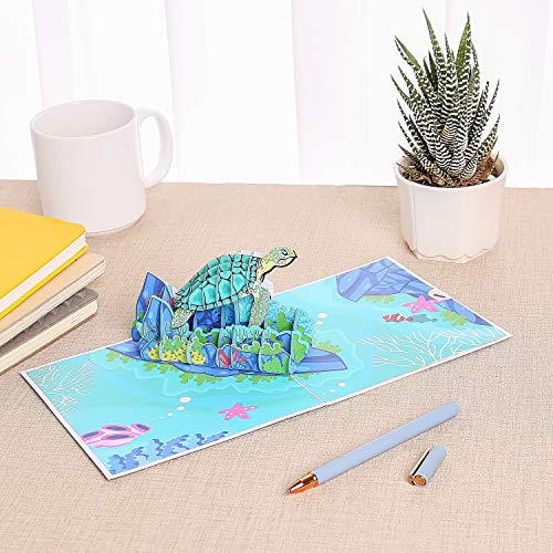 Image of Rykamia Turtle Pop Up Card, Blank Turtle Card With Envelop, Turtle Birthday Card, Get Better Soon Card, Sea Turtle Gifts For Women, Men, Card For Granddaughter, Grandson, Thank You Card Turtle