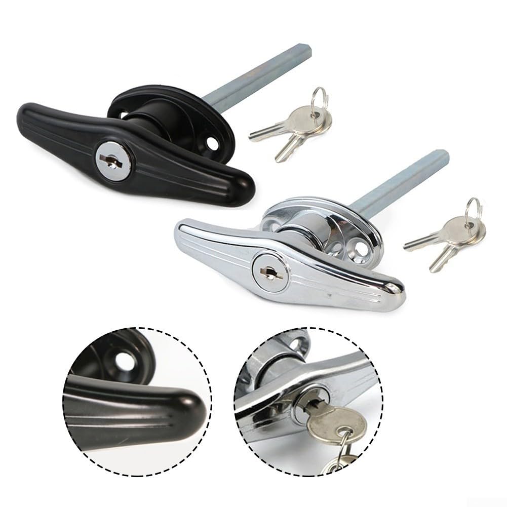 Cerradura de puerta de garaje con mango en T, cerradura de puerta de aleación de zinc, mango tipo T, kit de bloqueo de mango en T, barra de conexión, cerradura de puerta de chasis (plateado)