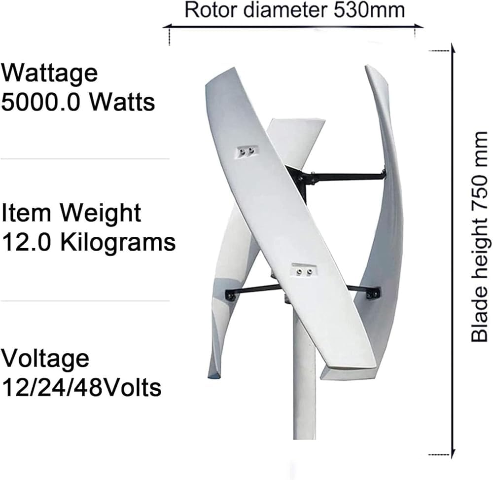 Generatore Eolico Verticale Domestico da 6000 W con 3 Pale e centralina di Controllo - Soluzione efficiente per la Produzione di energia rinnovabile Fuori Rete