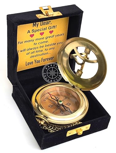 Reloj de sol con brújula abierta de latón pulido estilo vintage 2