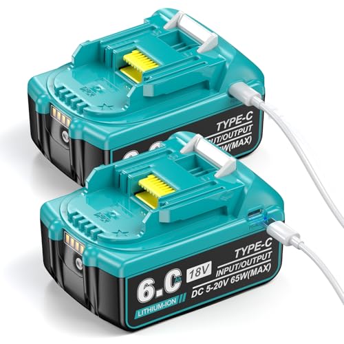 usb-c charging 18v 60ah replace for makita 18v battery compatible with makita 18 volt lithium battery bl1850 bl1840 bl1830 bl1860 with type-c inputoutput port 2pack