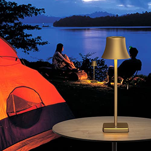 SAKRINGT 2 Pack LED Cordless Table Lamps Rechargeable,5000mAh Battery Operated Table Light,3 Color Stepless Dimming,Portable Small Desk Lamp in Aluminum for Party Patio Restaurant Indoor/Outdoor