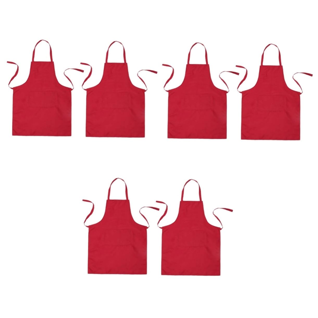 BESTonZON 6piezas Delantal De Cocina Rojo Diseño Sin Mangas y Cuello Para Restaurantes y Hogar Bolsillo Amplio Para Almacenaje