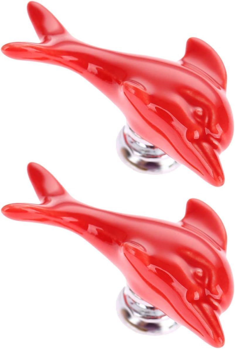 QZHAXITYT Ceramic Cabinet Knobs Pulls Ceramic Drawer Knobs Dolphin Ceramic Knobs, Multicolor, 61x28x28mm, 2pcs, for Cabinets and Furniture(Red)