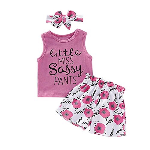 Image of Hipea Toddler Girl Outfits Floral Tops Sleeveless Tank Tops Shorts Headband Summer Clothes Set