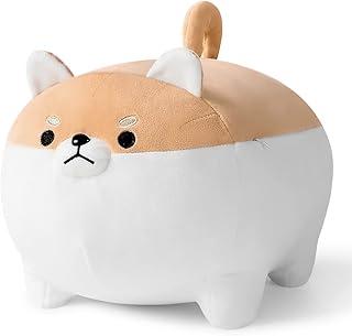 Ditucu Shiba Inu Stuffed Animal Toy Cute Anime Corgi Akita Dog Plush Pillow Kawaii Plushie Best Gifts for Girl and Boy Can Be Used for Bed and Sofa Chair Brown Round Body 15.7 inch