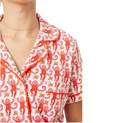 Image of Womens Y2k Preppy Pajamas Set, 2 Piece Button Down Monkey Beach Shorts Set Holiday Vacation Loungewear Pjs for Jammies Back to School Party Birthday Gifts(Red, Small)