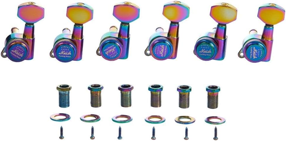 KAISH 3L3R 18:1 Locking Tuners Tuning Keys Guitar Locking Tuning Machines with Mini Contemporary Buttons for most Electric/Acoustic Guitars Gold