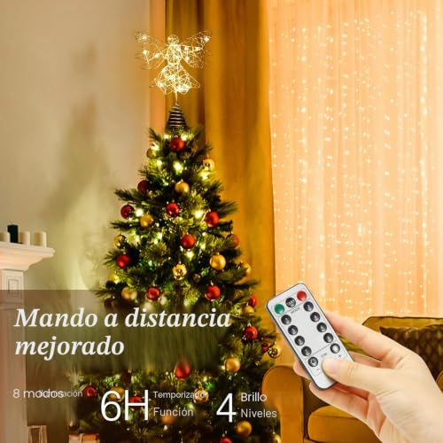 Copa del árbol de Navidad de ángel dorado Lewondr de 25CM con iluminación sofisticada 4
