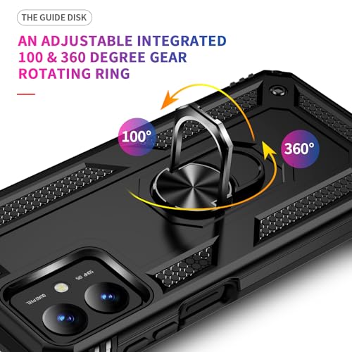 Image of for Motorola Moto G14 Case with [2 Pack] Tempered Glass Screen Protector, for Moto G14 Case Heavy Duty Armor [Military-Grade] Protective，with Magnetic Stand Cover Black