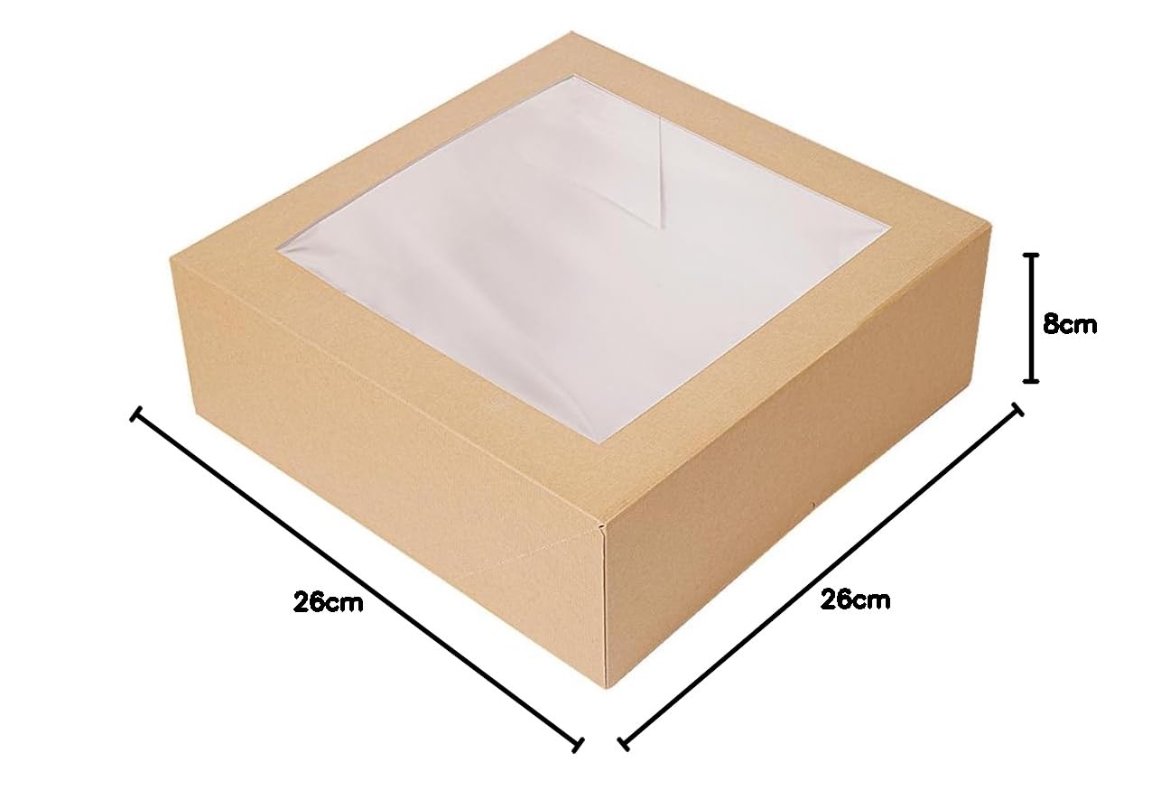 García de Pou - 50 Unidades - Cajas Pastelería Con Ventana 'Thepack' 240 G/M2 + Opp 26X26X8 Cm Natural Cartón Ondulado Nano-Micro