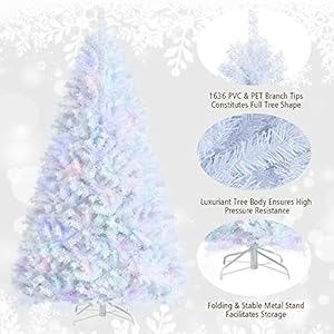 DORTALA Artificial Christmas Tree, 8FT Pine Iridescent Xmas Tree with 1636 Branch Tips, Foldable Metal Stand, White DORTALA Artificial Christmas Tree 8FT Pine Iridescent Xmas Tree with 1636 Branch Tips Foldable Metal Stand White