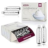 Vaily Sahnekapseln 100er Pack - N2O Kapseln für Sahnespender und Sahnesyphons - Zum einfachen Zubereiten von Sahne, Espumas, Suppen und mehr