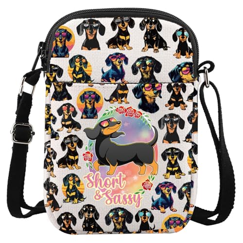 LEVLO Funny Dachshund Dog Crossbody Bag Puppy Lover Gift Short & Sassy Dachshund Dog Shoulder Bag Cartoon Animal Merch