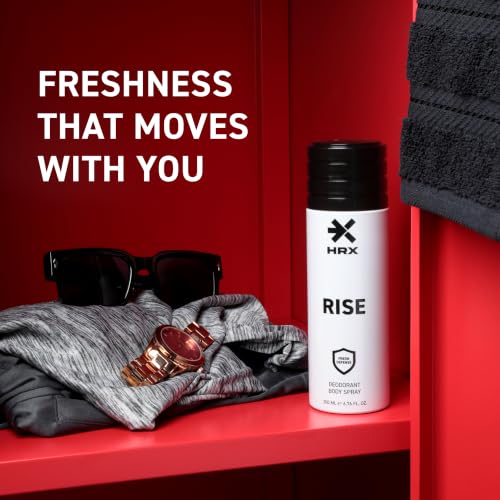 Image of HRX Rise Deodorant Body Spray - Earthy, Woody Men's Deodorant - Body Spray for Men with Bergamot, Lavender, Vetiver Notes - 200 ml