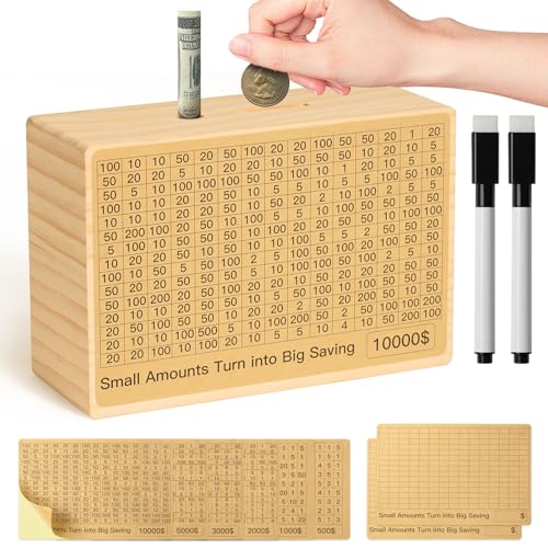 Bemaystar Money-Savings-Box:Cash Savings Box with $10000 $5000 $4000 $3000 $2000 $1000 $800 $500 Challenge Target, Piggy-Bank for Adults Kids