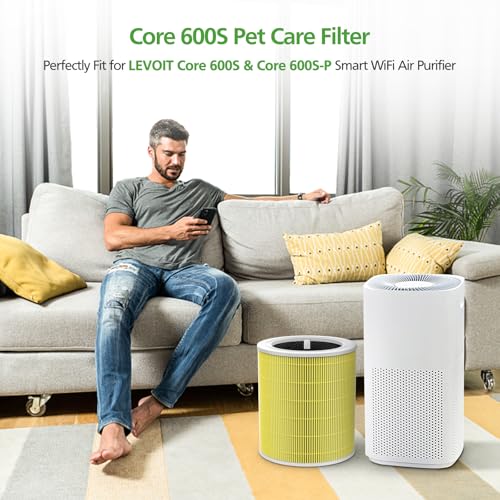 Core 600S Pet Care Replacement Filter for LEVOIT Core 600S Air Purifier, 3-in-1 HEPA Filter, High-Efficiency Activated Carbon for Pets Lover, Compared to Part #Core 600S-RF-PA, 2 Pack, Yellow