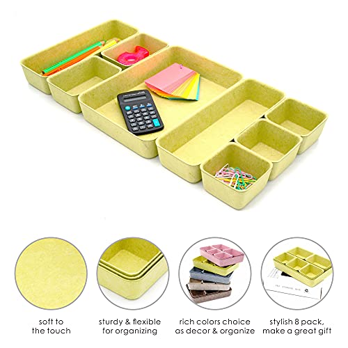 Image of Welaxy Drawer organizers trays Felt storage bin home office Desk Minimalist Lifestyle Natural Shallow Box 8-Piece holiday gift solution (Linden green)