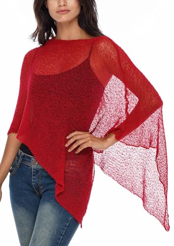 Image of SHU-SHI Womens Sheer Knit Poncho Shrug Lightweight Cover Up One Size Fits Most