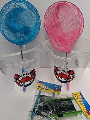 alls 2 x Large 20cm Crab Bucket 11m Safety Crab Line Extending Fishing Net pink blue