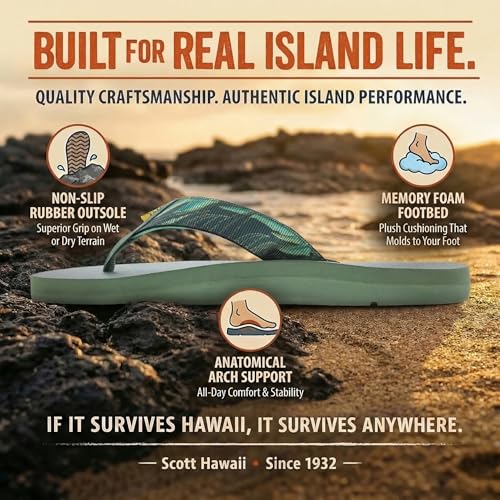 Image of Scott Hawaii Kaikane Men's Slipper | Hawaii Inspired Designs | Neoprene Lined Nylon Strap | Arch Support | Podiatrist Recommended Sandal