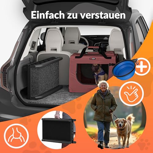 CADOCA® Hunderampe Auto klappbar 90kg kompakt 156x40cm Tragegriff Sicherungsbügel Reflektoren Trinknapf Hund Katze rutschfest leichte Einstiegshilfe