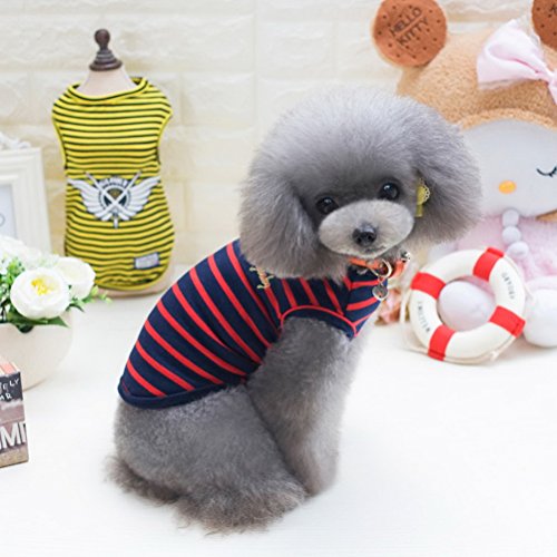 ZUNEA Gestreiftes Sommer-T-Shirt für Kleine Hunde Katzen Welpen Weiche Baumwolle Basic Tank-Top Chihuahua Weste Kleidung Atmungsaktiv Hunde-Sweatshirts für Haustiere Strandkleidung Camp-Shirt Rot XXL