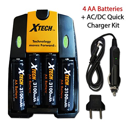 Xtech High Speed AC/DC Charger plus 4 AA NiMH 3100mAh High Capacity Rechargeable