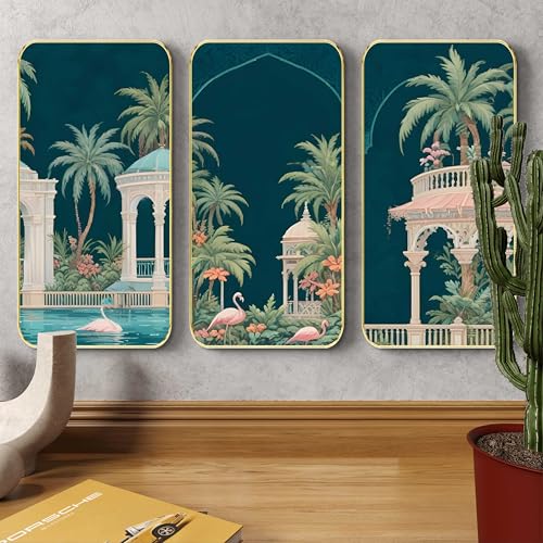 Image of Livin'luxe Set of 3 Flamingo modern art Boho painting Premium Framed Laminated Wall paintings for living room, bedroom, home decoration, wall decoration 20 inch x 30 inch SP-31