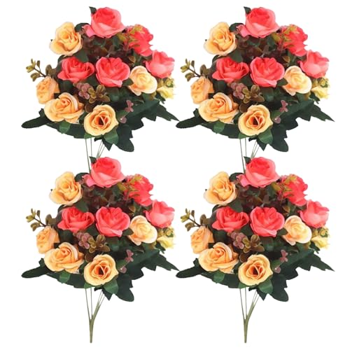 Fiori del cimitero artificiale, fiori del cimitero per tomba, 4 mazzi di fiori commemorativi per la festa, 12 fago decorazioni floreali tomba per esterni per decorazioni del cimitero di vaso/11.8 -