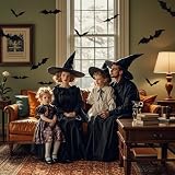 Werownsgso 60 sztuk Halloween 3D Bat Deco, czarny nietoperz horror, naklejki ścienne z nietoperzami w 4 różnych rozmiarach, realistyczna dekoracja ścienna nietoperzy na Halloween