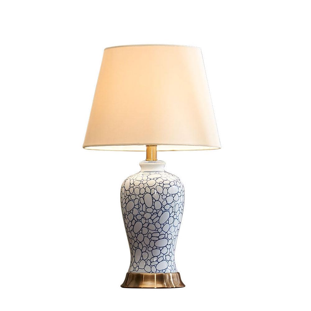 SGKOMN 23.6" Blue And White Lamp For Bedroom, Chinoiserie Ceramic Table Lamp For Living Room, Cobblestone Pattern Lamp For Nightstand, Blue And White Porcelain Lamp For Home Dec