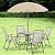 Outsunny 6 Piece Patio Dining Set for 4 with Umbrella, Outdoor Table and Chairs with 4 Folding Dining Chairs & Round Glass Table for Garden, Backyard and Poolside, Beige