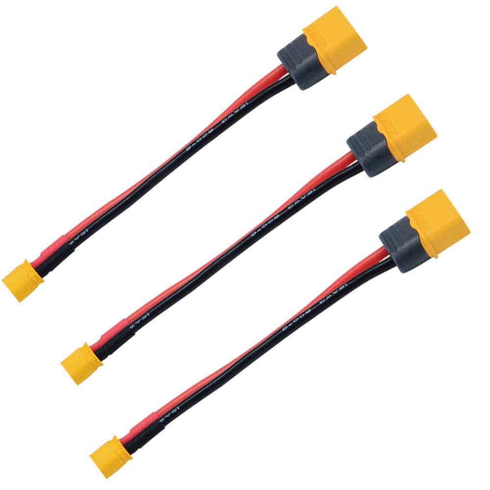 3 Pcs Amass XT60 XT60H Male Female to XT30 Male Female Plug Connector Adapter with 10cm 18AWG Silicone Wire (XT60 Male to XT30 Male)