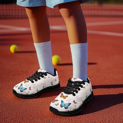 Kids Butterfly Sneaker Soft Footwear Anti-Skip Breathable Lace Up Tennis Shoes for Litter Kids Lightweight Running Shoes for Big Kid US 11-53