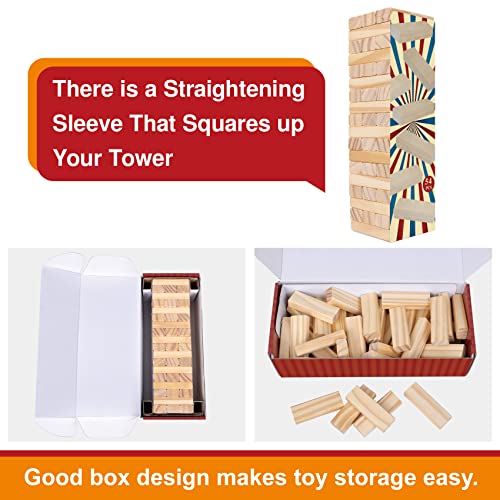 Image of GOTHINK Tumble Tower Game for Kids and Adults, 54pcs Wooden Board Stacking Game for Family Games Night, Classical Wood Blocks Game, Standard Size