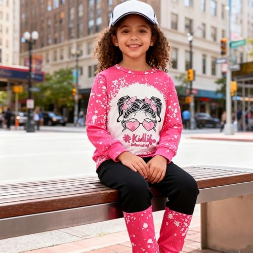 Image of OLMRJKD Kids Toddler Girls Clothes Figure Graphic Drop Shoulder Top Pullover Spotted Print Pants Fall Winter Outfit Set