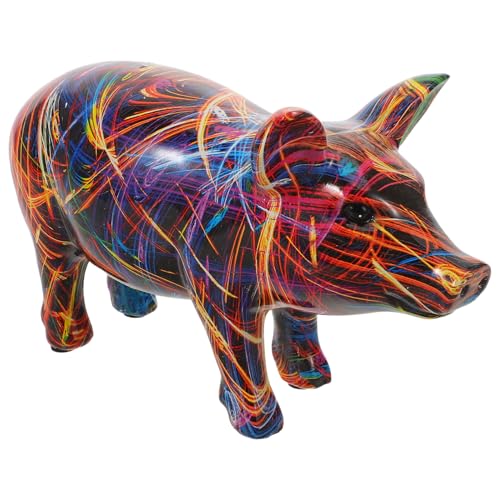 DECHOUS R彩樹脂小豚置物 ミニカートゥーン動物フィギュア デスクトップ装飾品 幸運の豚彫刻 インテリア玄関リビング飾り