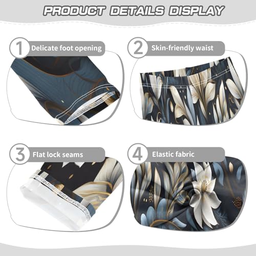 Bolaz Toddler Girls Leggings Printed Yoga Pants Leggings White Floral Blue Leaves for Kids3