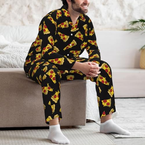 Mens Pajamas Set, Cute Pizza Black Long Sleeve Soft Sleepwear Comfy Loungewear Mens Pjs Sets4