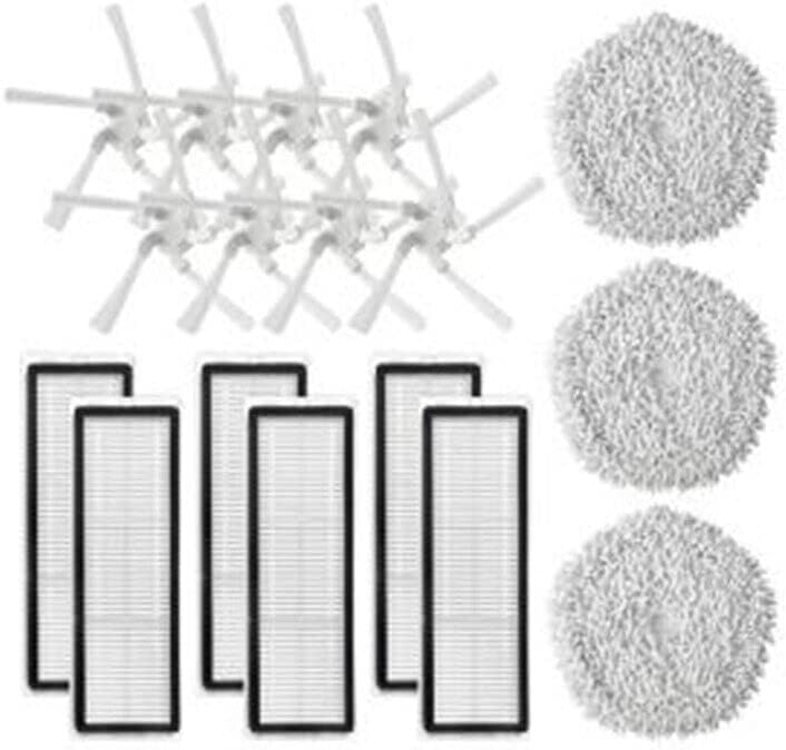 Replacement Mop Cloth Side Brush Filter Kits for Dre-ame W10/Pro Vacuum Cleaner (8x Side Brushes + 6x Filters + 3x Mop Cloth)