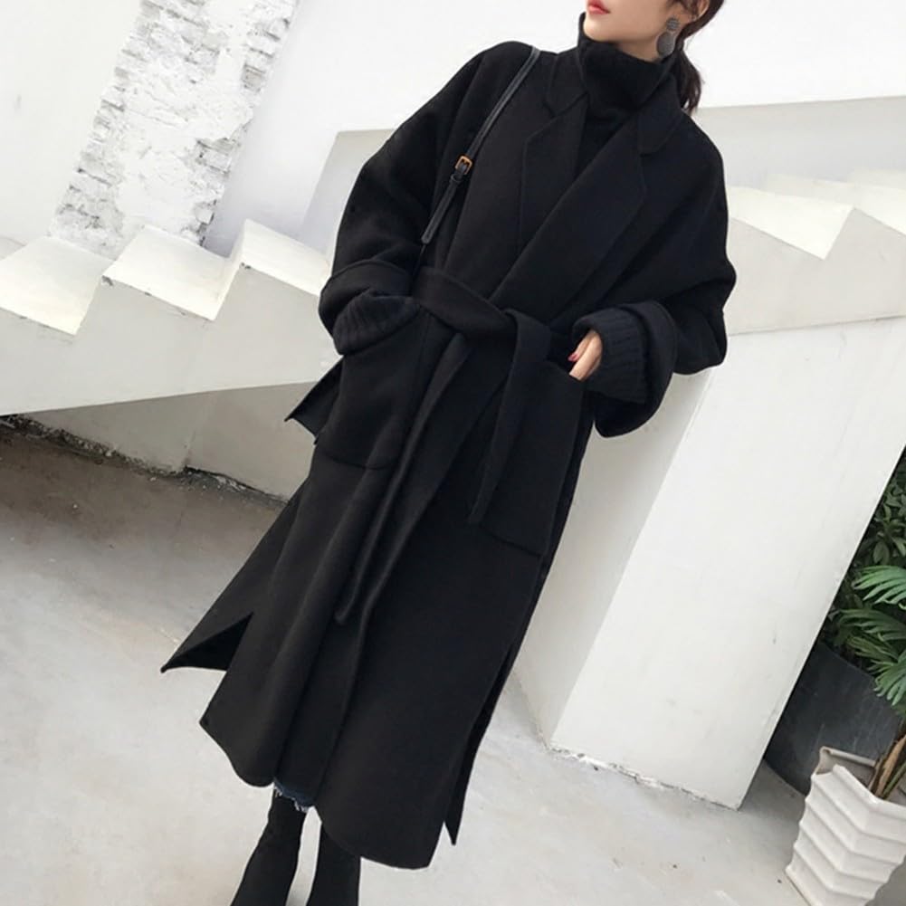 Cappotto in cashmere laterale, da donna, lungo, sopra il ginocchio, giacca in lana con cintura Trench puro stile coreano con risvolto, capispalla invernale
